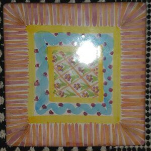 MacKenzie Childs  Ceramic Tile Trivet 6" Hand Painted Ceramic Tile Trivet